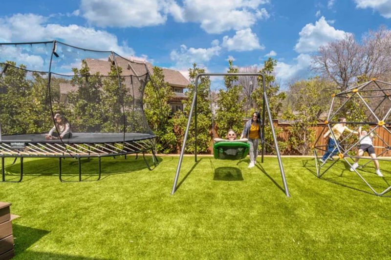 designing a backyard play zone how to fit a trampoline and basketball hoop into any yard